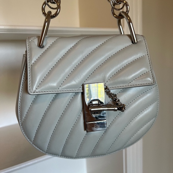 CHLOE Mini Drew Bijou Quilted Smooth Calfskin Shoulder Bag - Airy Grey/Baby Blue - Picture 5 of 14